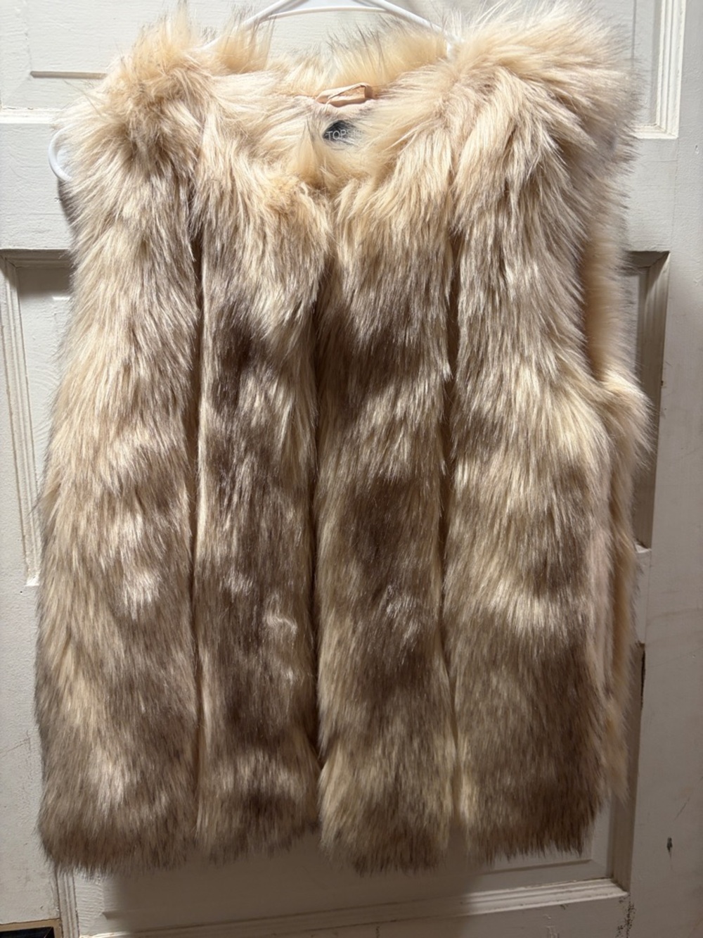 Topshop Faux Fur Vest in Light Beige